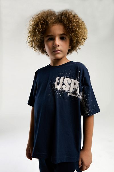 U.S. Polo Assn. Boy's 100% Cotton Navy Blue Color Shorts T-Shirt Double Set