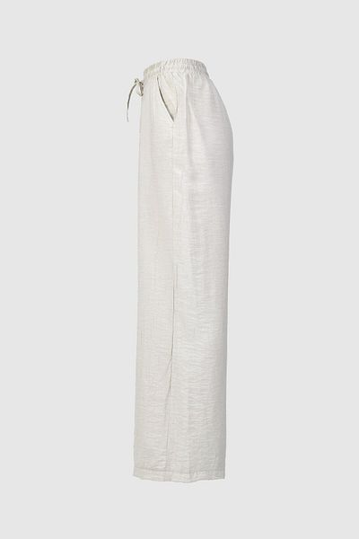 birizmoda Pantaloni de vară bej cu talie înaltă cu picioare largi