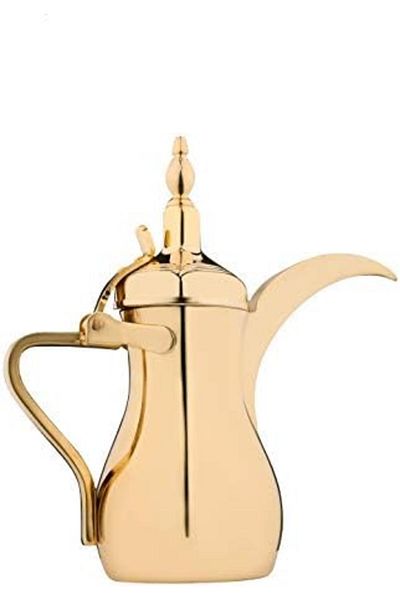 ALSAIF Dallah from Saif, 40 oz., ideal for preparing and serving Arabic coffee. Gold color.