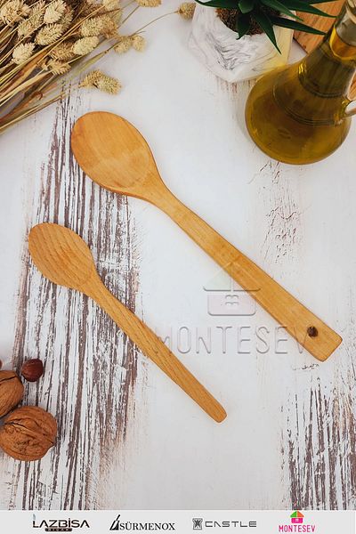 MONTESEV Wooden Wooden Kitchen Spoon Set 2 Pieces Beech, Boxwood and Bamboo Wood Spoon