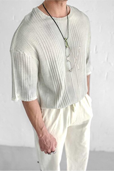 ablukaonline Ανδρικό μπλουζάκι με μοτίβο Super Oversize Μπεζ