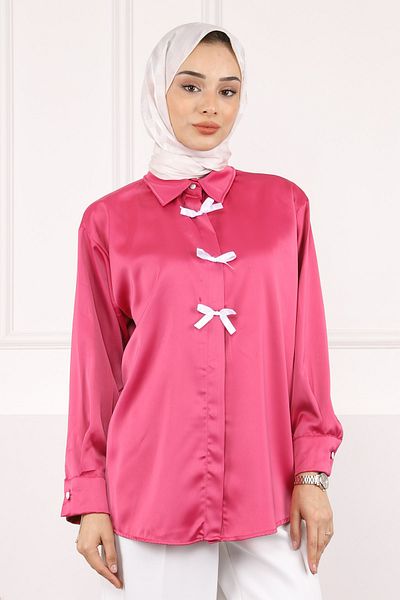 İmajButik Φούξια Φιόγκο Σατέν Πουκάμισο