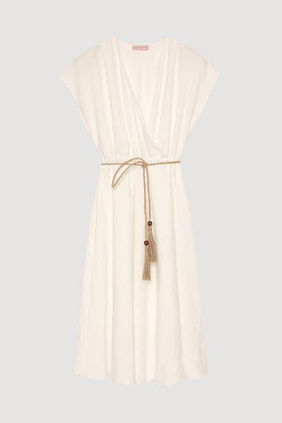 Quzu Belt Detailed Midiboy Dress Ecru