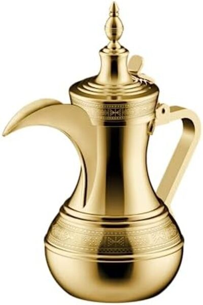 ALSAIF Dallah from Saif, 26 oz., ideal for preparing and serving Arabic coffee. Gold color.