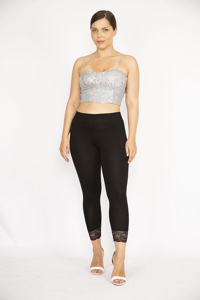 Şans Γυναικείο Μαύρο Large Size Leg Lace Lace 65n36505