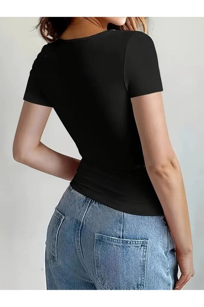 LG LAGULER Solid Color, Crew Neck Women's Slim Fit Short Sleeve Body Lycra T-Shirts