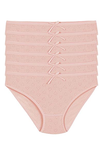 YILDIZ Cotton Heart Ribbed Bikini Panties 6 Pack Powder Star Kod3573