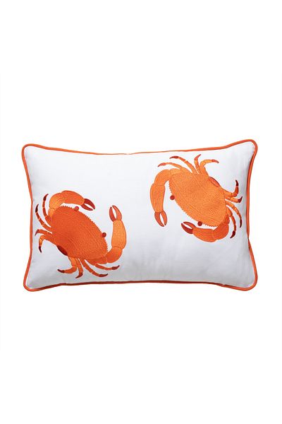 Mudo Home White/Orange Marine Crab Embroidery Throw Pillow 40X60