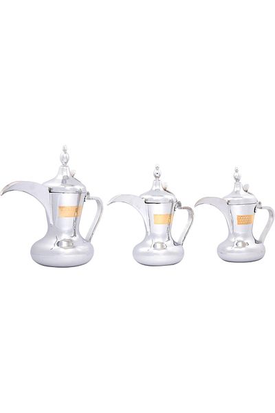 ALSAIF Saif Dallah Set 32/26/48 oz with elegant traditional design, ideal for preparing and serving coffee, gold color