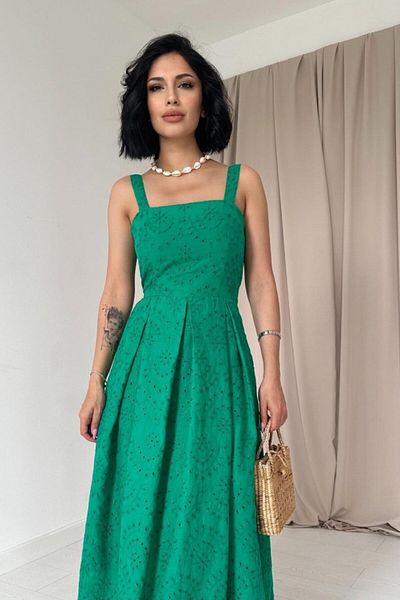 MRA Fashion Green Strappy Apparatus Embroidered Dress