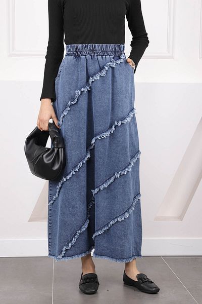 İmajButik Fusta de blugi cu buzunar elastic în talie albastru închis