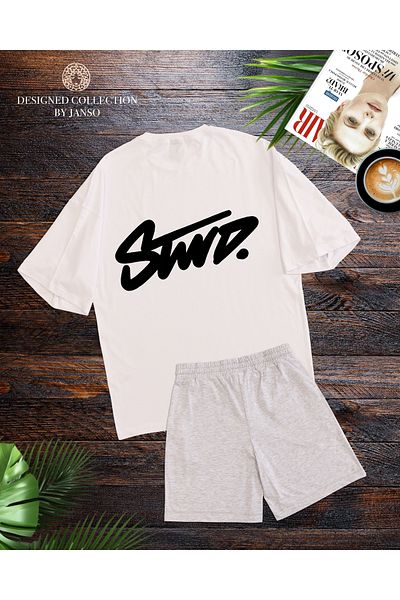 ACTIVE MODA - MEN'S SHORT SLEEVE DWTS8 PRINTED TSHIRT-SHORTS SET PLUS SIZE 2-PIECE OVERSIZED
