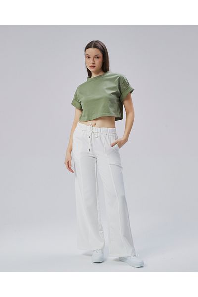 HANIMCA GİYİM Summer Wide Elastic Waist Model Comfortable Fit Wide Leg Women's Trousers