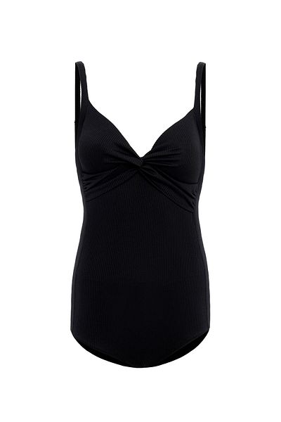 AQUAVİVA Aquaviva Women's Black Ribbed Violet Knotted Swimsuit