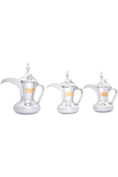ALSAIF Saif Dallah Set 32/26/48 oz with elegant traditional design, ideal for preparing and serving coffee, gold color