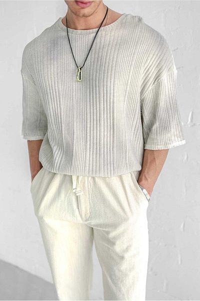 ablukaonline Ανδρικό μπλουζάκι με μοτίβο Super Oversize Μπεζ