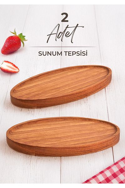 Kitchen Life 2-Piece Ayous Tree Boat Serving and Presentation Plate - Presentation Tray