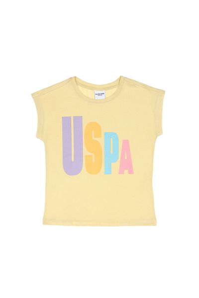U.S. Polo Assn. Girl's Light Khaki Crew Neck Cotton Colored Uspa Printed T-Shirt 50306238-Vr183