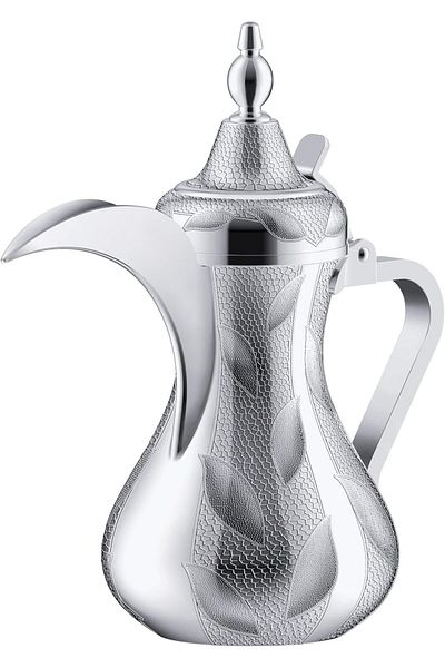 ALSAIF Dallah from Saif, size 32 oz., ideal for preparing and serving Arabic coffee, chrome color.