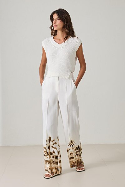 Setre Pantaloni cu model Ecru, cu buzunare, cu croială relaxată