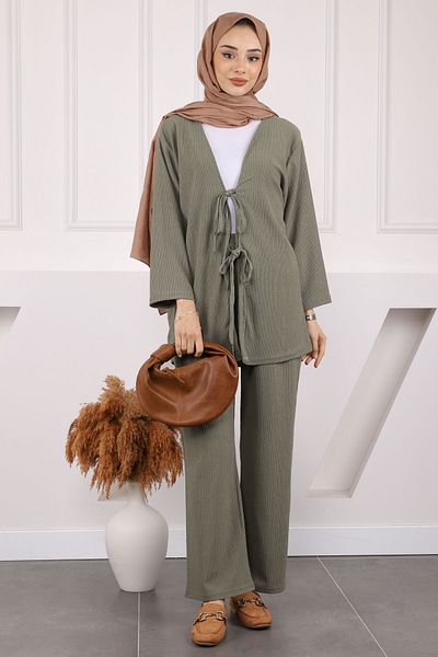 İmajButik Χακί Μπροστινό Δεμένο Παντελόνι Κιμονό