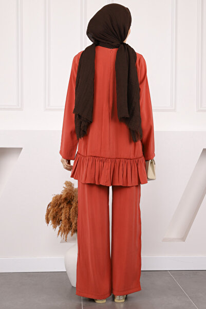 İmajButik Tile Ruffle Detailed Tunic Trousers Suit