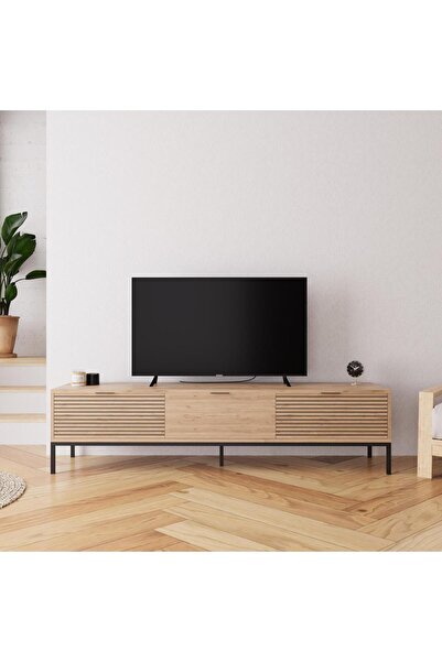 Bimossa E0060 180 Cm Alya Tv Sehpası 78'' Tv Uyumlu Şık Metal Ayaklı Modern Depolamalı Tv Ünitesi