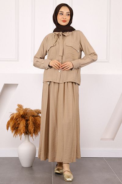 İmajButik Σετ πουκάμισο με γιακά βιζόν με φούστα