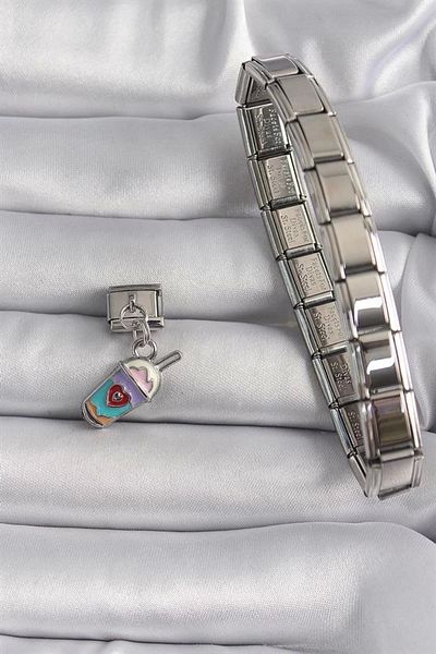 feifei 316L Steel Silver Drink Model Nomination Charm - Color Dangle