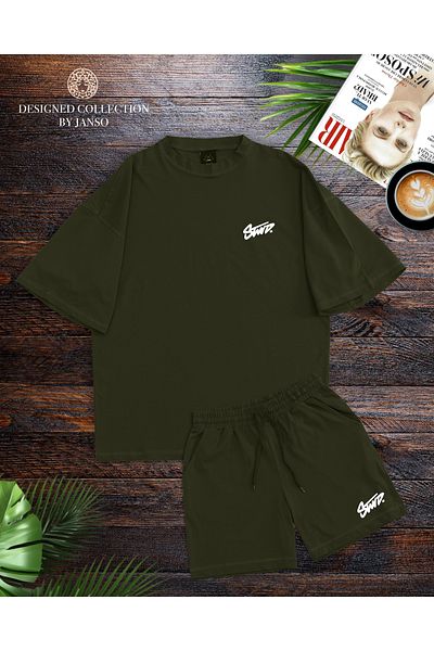 ACTIVE MODA - Men's Short Sleeve Dwts5 Printed Tshirt-Shorts Set Large Size 2-Pack Oversized