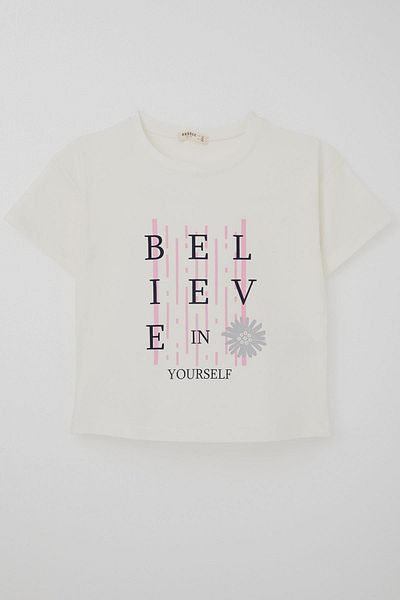 Breeze T-Shirt για κορίτσια Crop Slogan με θέμα Floral printed 9-14 ετών, εκρού