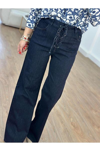 2she Denim Trousers with Lace-Up Waist