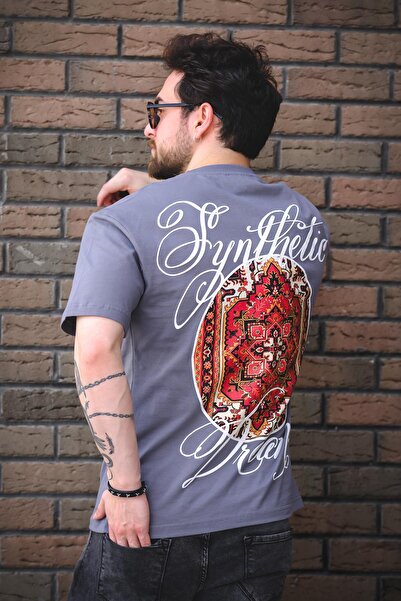 Oksit Чоловіча футболка з етнічним візерунком, логотипом на спині та передній частині, з бавовняної тканини, комфортна