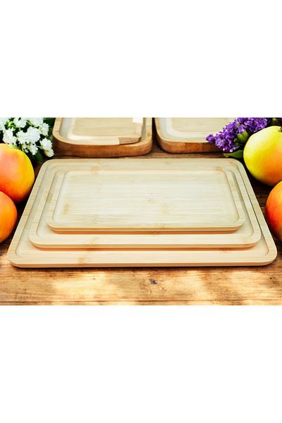 Kuka Bamboo Food Serving Rectangular Presentation Set of 3 36-32-28