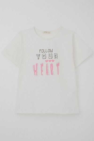 Breeze Κοριτσίστικο T-Shirt Stoned Text & Heart Printed 8-14 ετών, εκρού