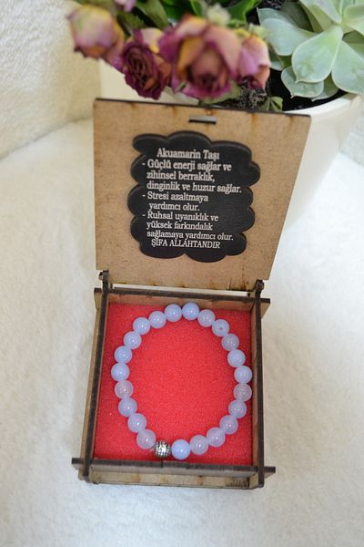 PANELVANKİT Aquamarine Natural Stone Bracelet Calmness and Balance Stone, Meditation and Energy Stone Gift Boxed