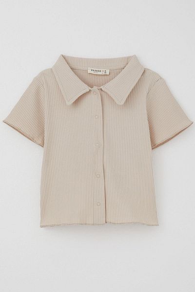 Breeze Κοριτσίστικο T-Shirt Crop Snap Corded 9-14 ετών, Μπεζ