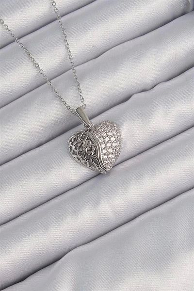 Clariss 316l Steel Chain Silver Color Zircon Stone Motif Opening Heart Necklace