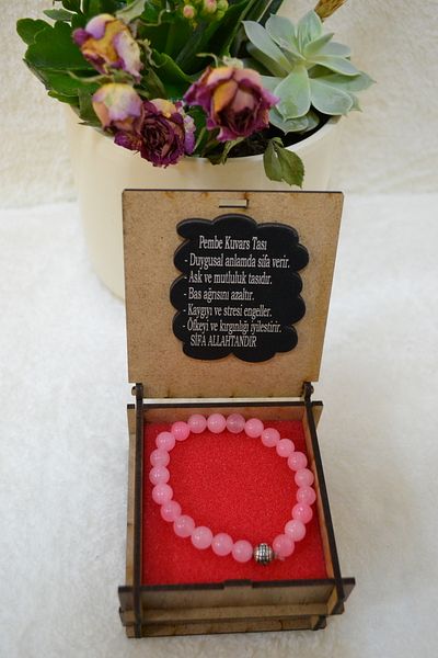 PANELVANKİT Pink Quartz Bracelet - Peace and Love Representation Natural Stone Accessory Gift Boxed