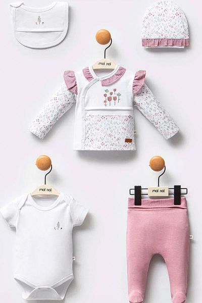 Moi Noi Soft Cotton Embroidered Floral Patterned 5 Piece Newborn Hospital Outlet