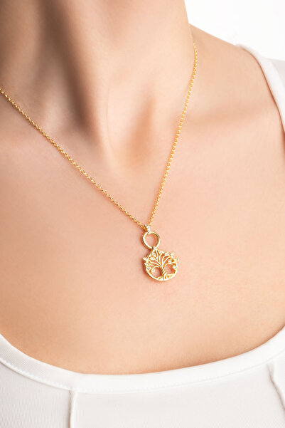 So CHIC... Hayat Ağacı 18 Ayar Sarı Altın Kaplama 45 Cm Gümüş Kolye