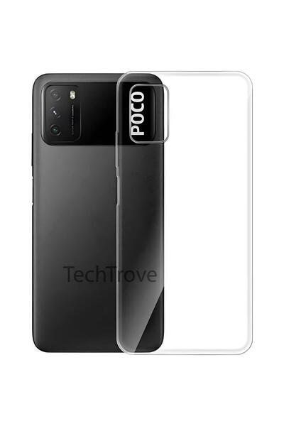 TechTrove Xiaomi Poco M3 Kılıf Kamera Korumalı Şeffaf ve Esnek Silikon Kapak