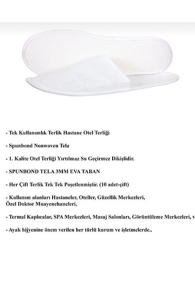 Şafak Buklet İstanbul Hotel Slippers Disposable Towel White (10 Pairs)