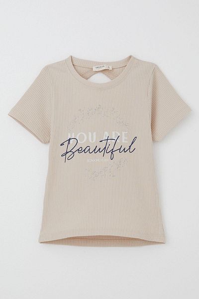 Breeze Κοριτσίστικο T-Shirt Crop Back Χαμηλό κείμενο με στάμπα Glitter 9-14 ετών, μπεζ