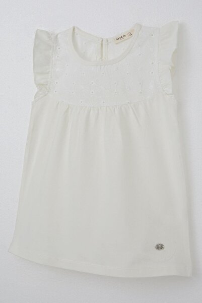 Breeze Girl's T-Shirt Frilly Embroidered 4-8 Years, Ecru