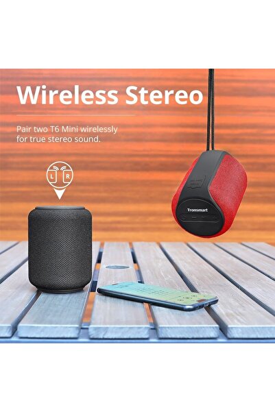Tronsmart T6 Mini Upgraded 15w Portable Bluetooth Speaker, 24 Hours Playback, Ipx6 Waterproof Red