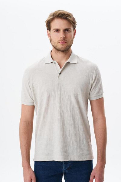 Arma Ανδρικό μπλουζάκι μπεζ Basic Regular Fit Jacquard Single Jersey Polo Neck T-shirt Y 29374356302