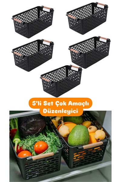 Palica 5 Pieces Black Organizer Basket Kitchen, Bathroom, Drawer and Table Top Organizer