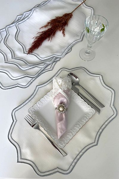 Hevia Home Embroidered Simple and Stylish 6 Pcs Linen American Service - Linen Supla
