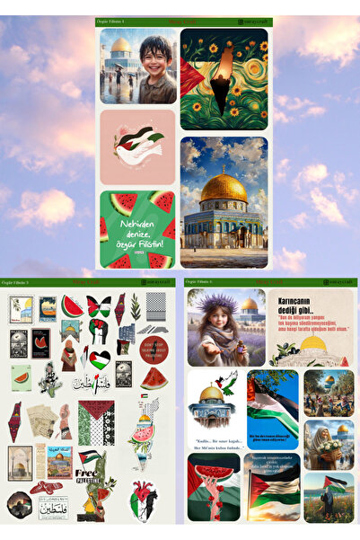 MirayDesign 6'lı Filistin Temalı 12*17 Cm Sticker Seti
